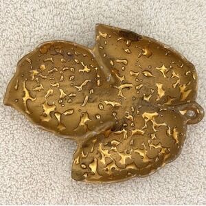 Vintage 22K Weeping Bright Gold Leaf Trinket Dish Hand Decorated USA Ceramic